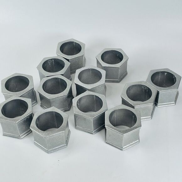 Vtg Wilton Columbia Hexagon Metal Pewter Napkin Rings Set of 12 USA 2"x1.5" 1972 - Picture 12 of 12